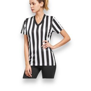 Women’s black and white referee v neck